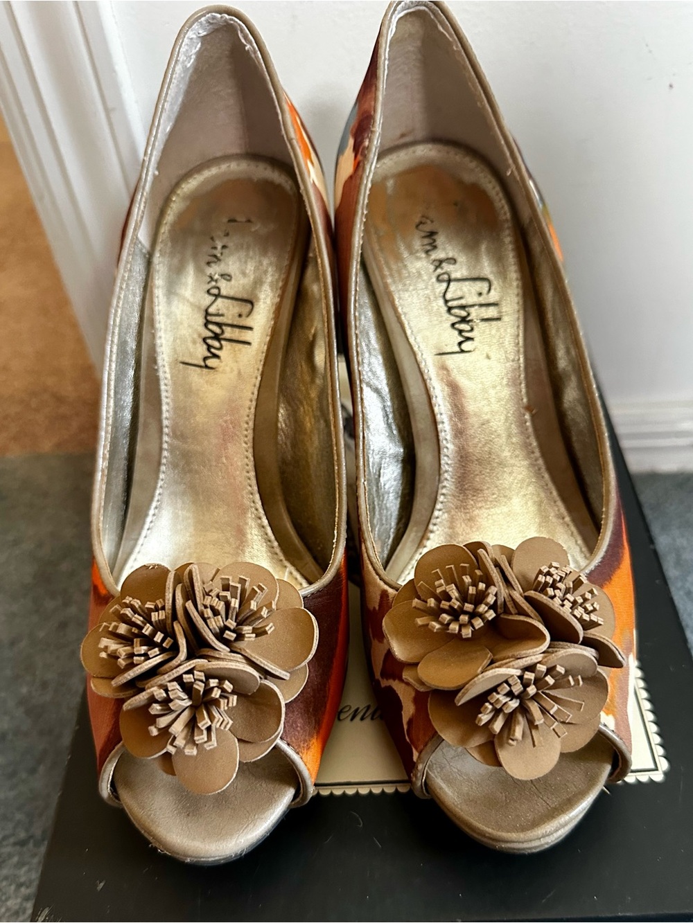 Sam & Libby Brown and Orange Floral Peep-Toe Heels